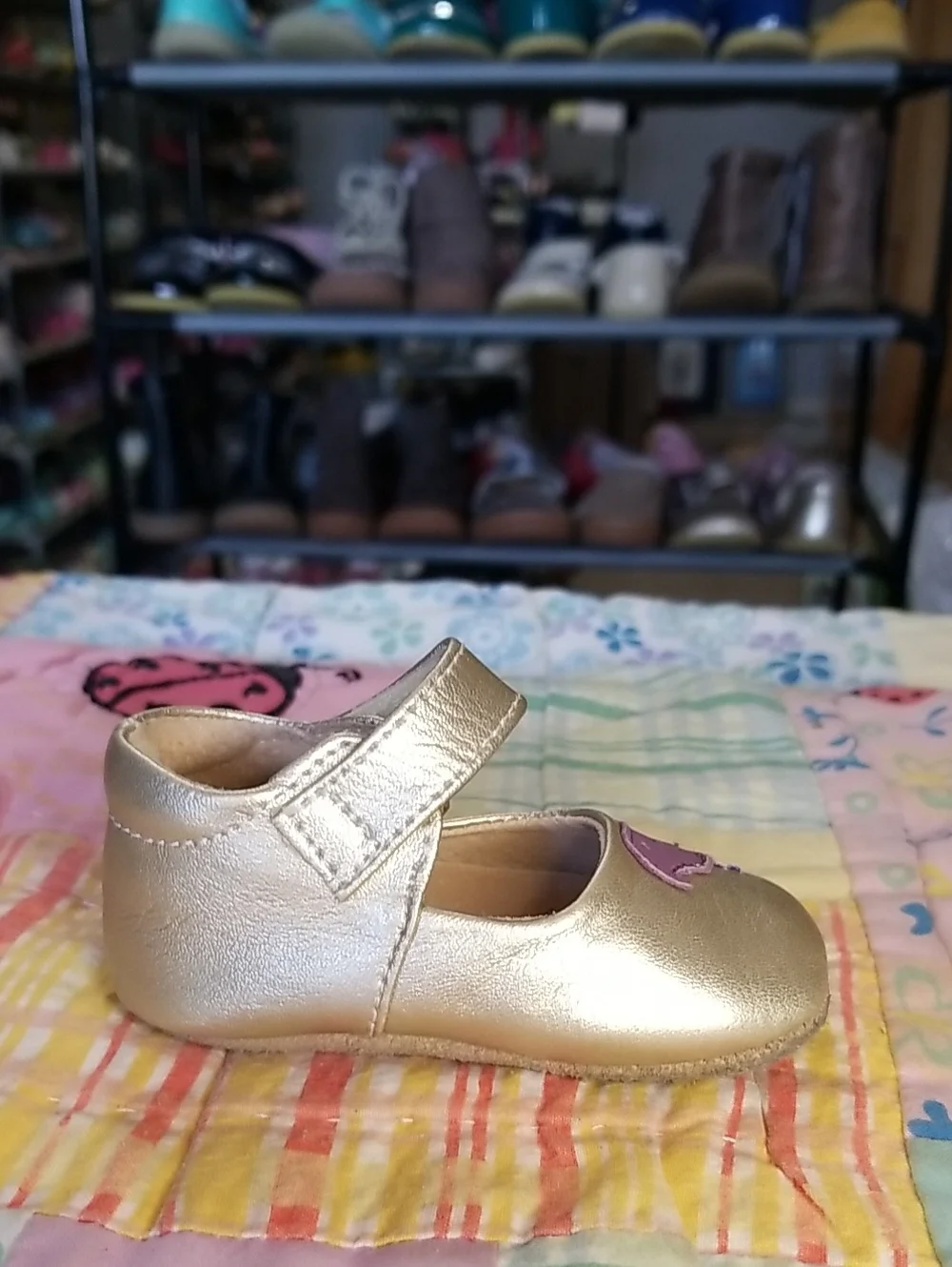Livie & Luca Metallic Leather Mary Janes with Purple Bird 0-6 Month Pio Pio